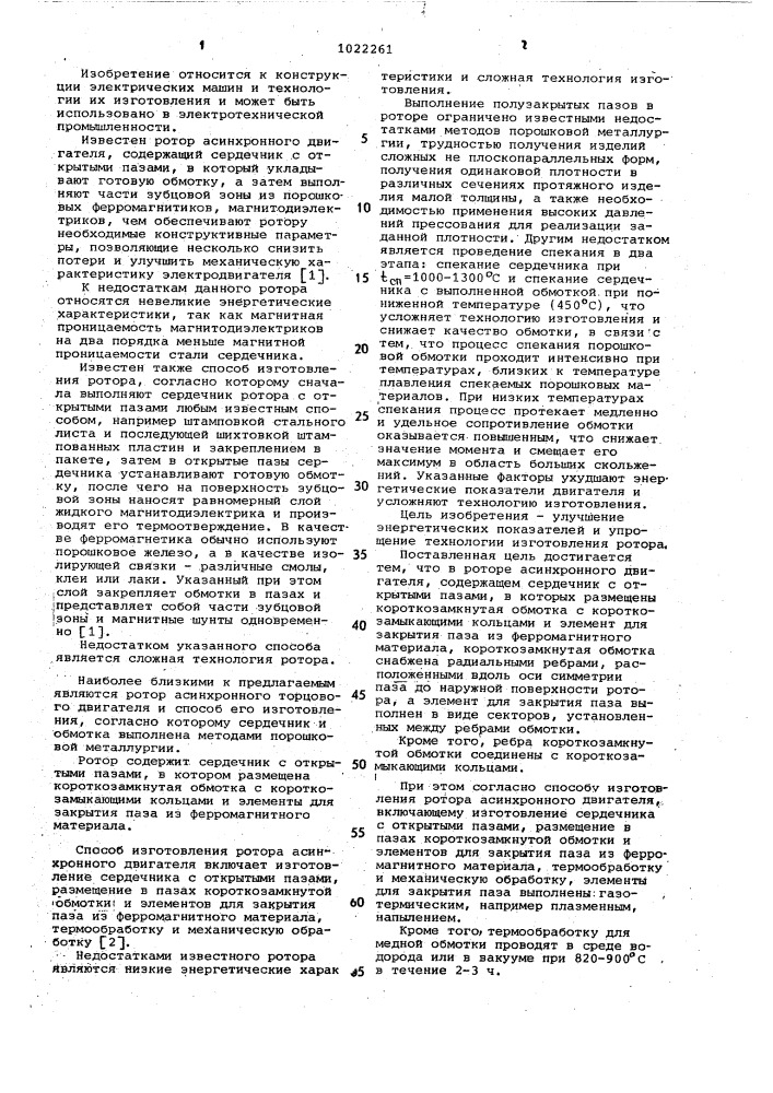 Ротор асинхронного двигателя и способ его изготовления (патент 1022261)