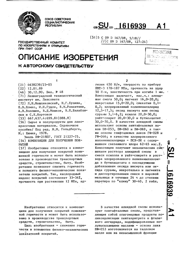 Композиция для получения покрытий (патент 1616939)