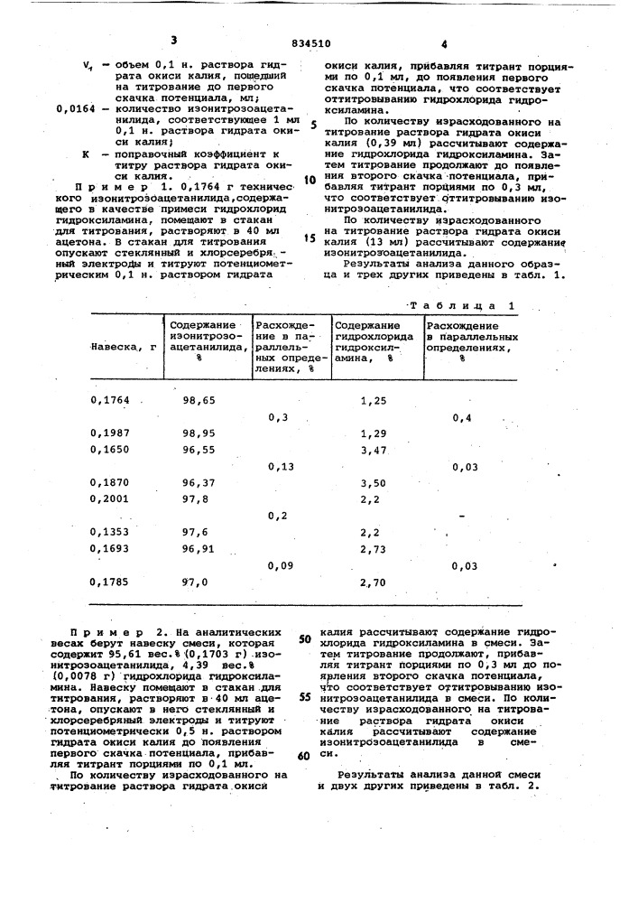 Способ количественного определенияизонитрозоацетанилида (патент 834510)