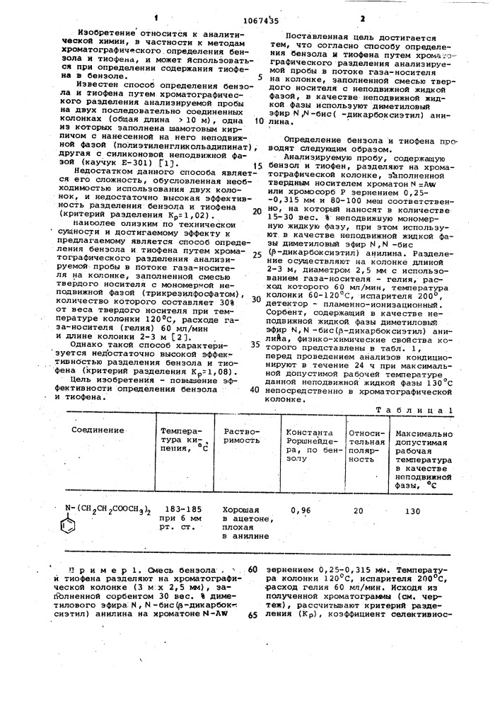 Способ определения бензола и тиофена (патент 1067435)