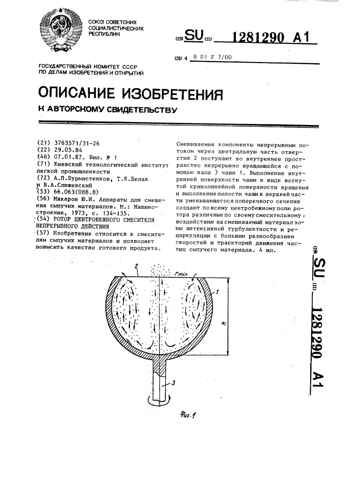 Ротор центробежного смесителя непрерывного действия (патент 1281290)