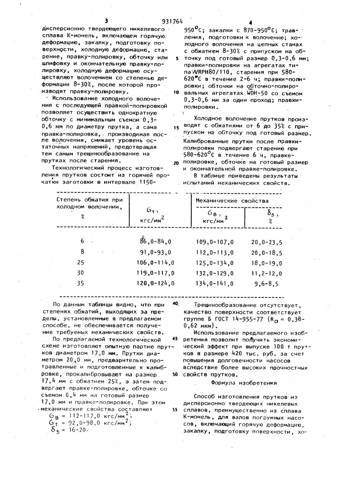 Способ изготовления прутков из дисперсионно твердеющих никелевых сплавов (патент 931764)