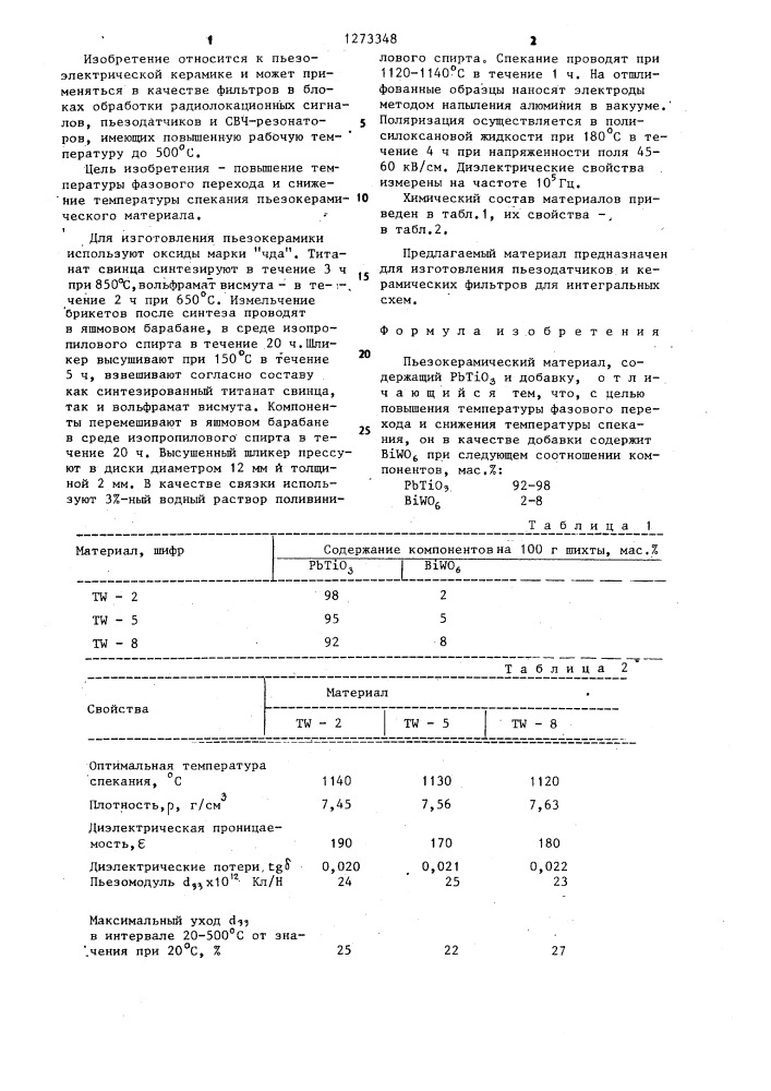 Пьезокерамический материал (патент 1273348)