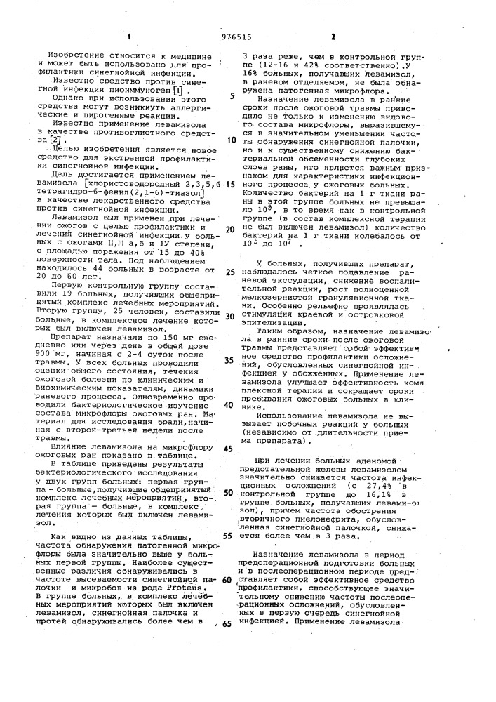 Лекарственное средство против синегнойной инфекции (патент 976515)