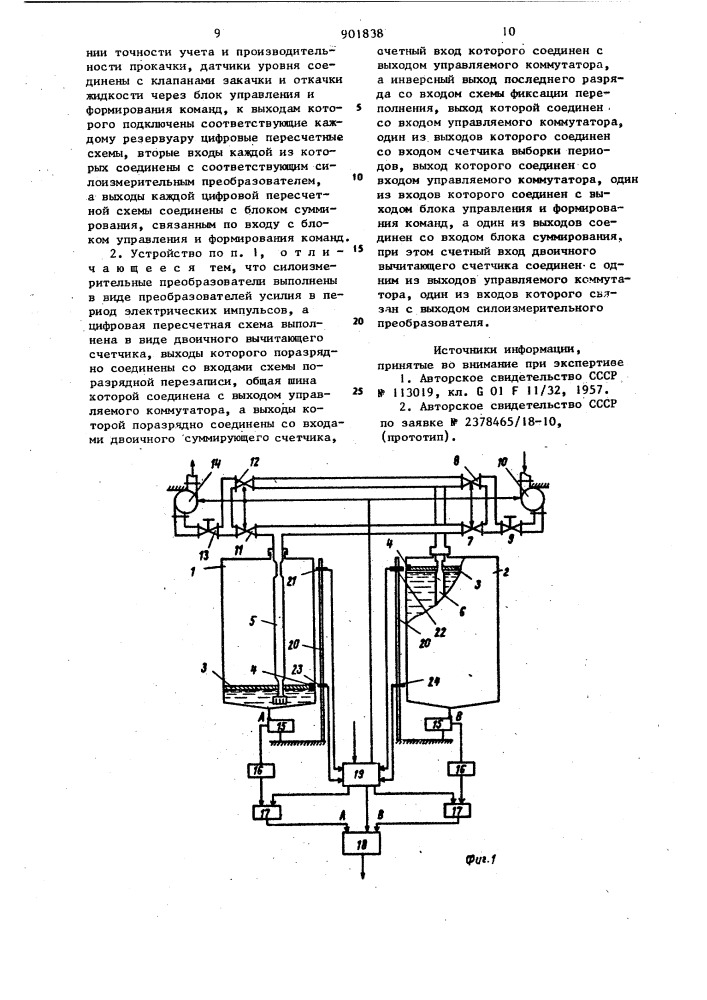 Устройство для количественного учета перекачиваемой жидкости (патент 901838)