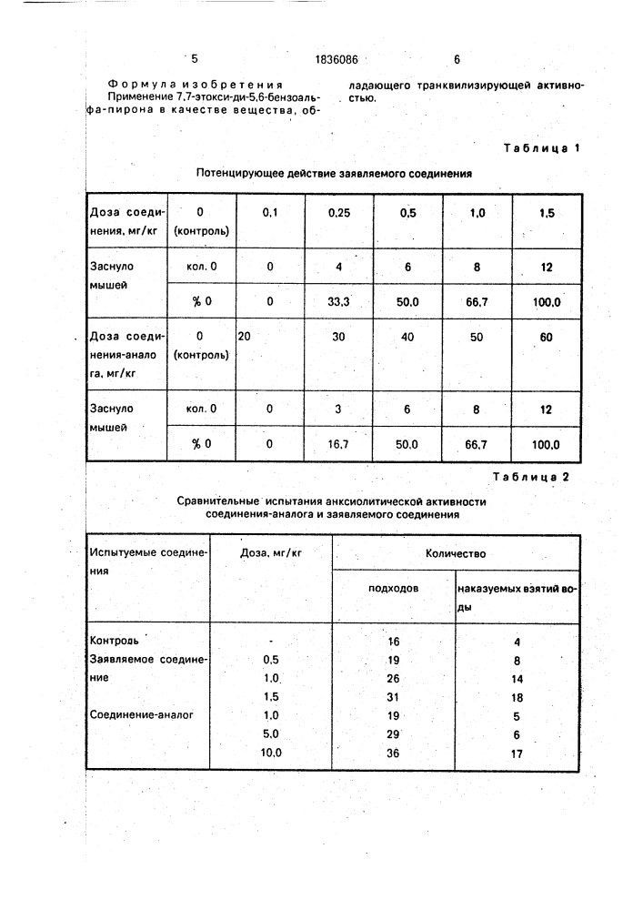 Вещество, обладающее транквилизирующей активностью (патент 1836086)