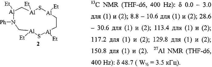 Способ совместного получения 2,6,8,11-тетраэтил-4-фенил-1,7-дитиа-4-аза-2,6,8,11-тетраалюминациклоундекана и 2,4,7,9,12-пентаэтил-5-фенил-1,8-дитиа-5-аза-2,4,7,9,12-пентаалюминациклододекана (патент 2584686)