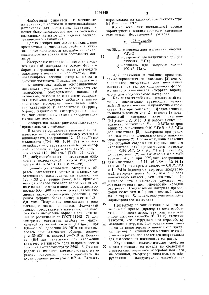 Композиционный материал для постоянных магнитов (патент 1191949)
