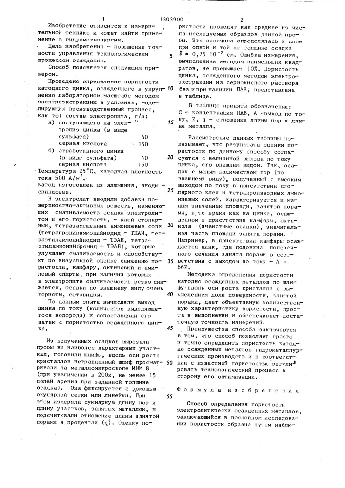 Способ определения пористости электролитически осажденных металлов (патент 1303900)