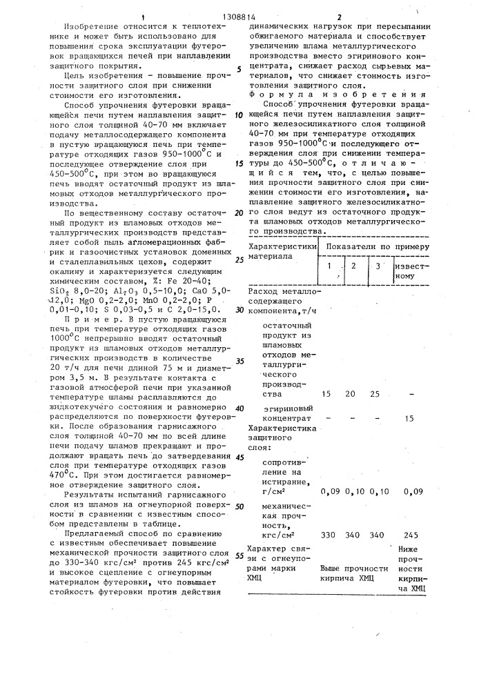 Способ упрощения футеровки вращающейся печи (патент 1308814)