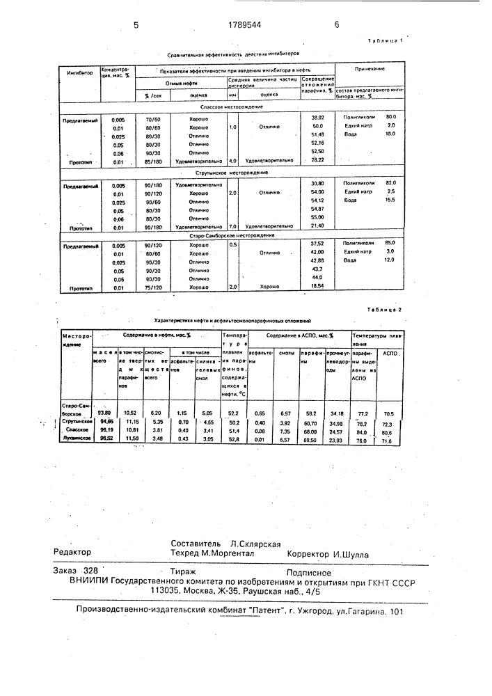 Способ предотвращения асфальтеносмолопарафиновых отложений (патент 1789544)