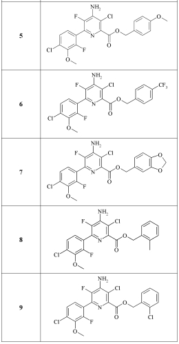 Сложные арилалкиловые эфиры 4-амино-6-(замещенный фенил)пиколинатов и 6-амино-2-(замещенный фенил)-4-пиримидинкарбоксилатов и их применение в качестве гербицидов (патент 2566760)