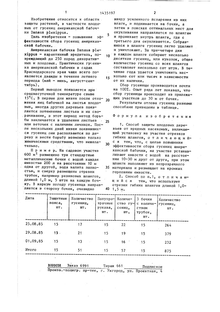 Способ защиты плодовых деревьев от вредных насекомых (патент 1435197)