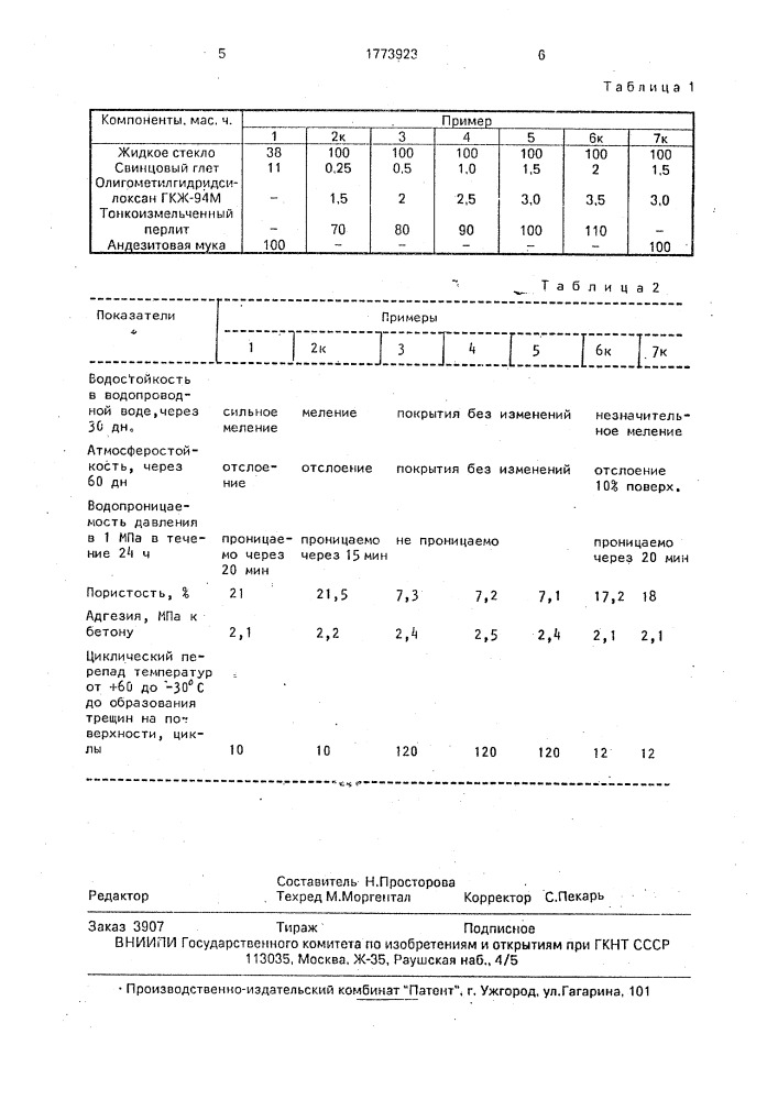 Состав для защитного покрытия бетона (патент 1773923)