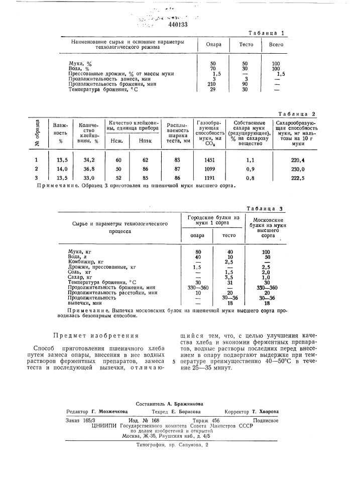 Способ приготовления пшеничного хлеба (патент 440133)