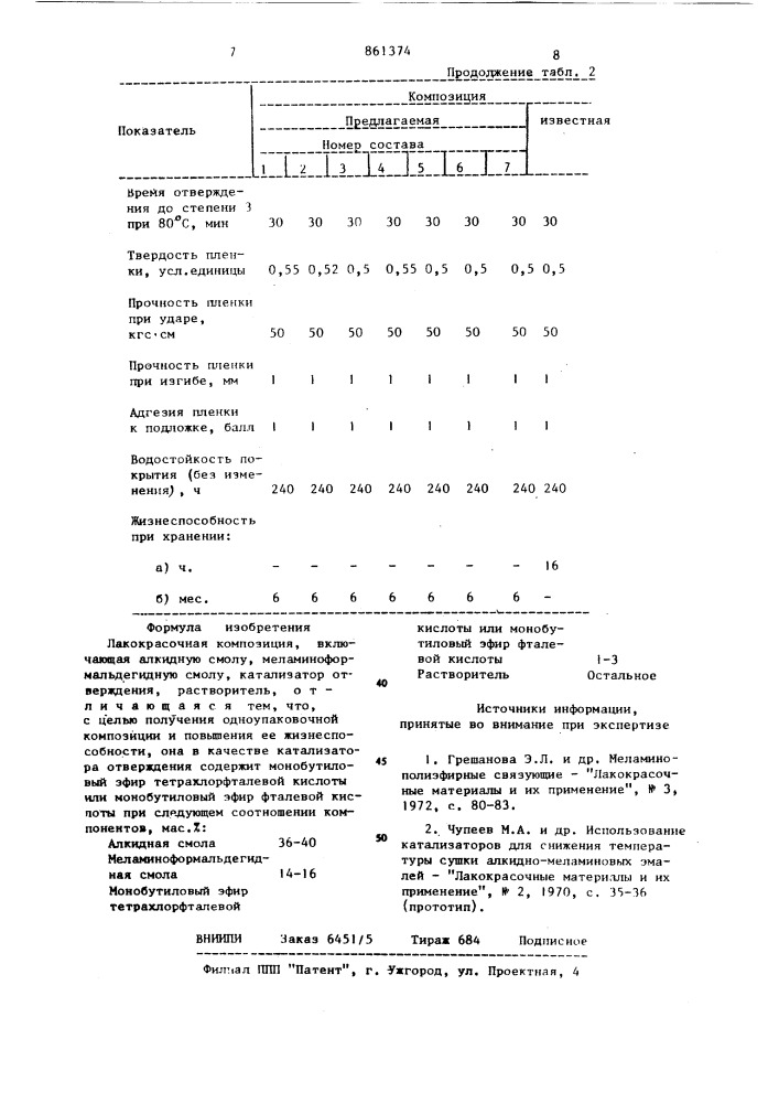 Лакокрасочная композиция (патент 861374)