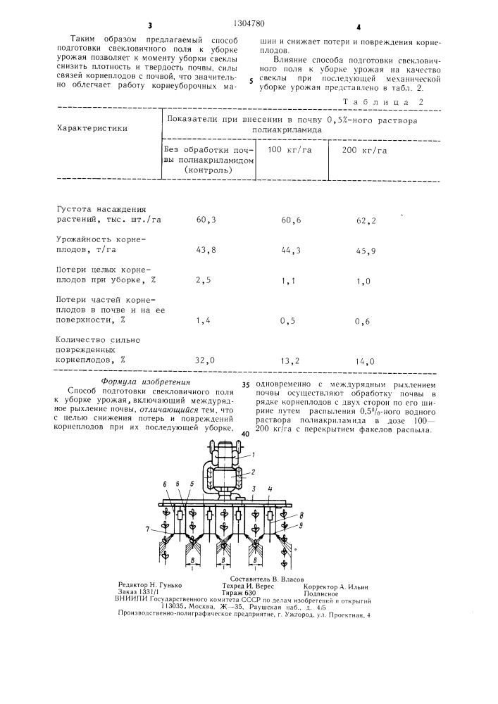 Способ подготовки свекловичного поля к уборке урожая (патент 1304780)