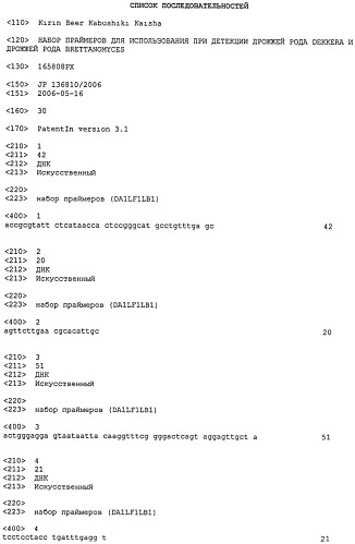 Набор праймеров для использования при детекции дрожжей рода dekkera и дрожжей рода brettanomyces (патент 2404255)