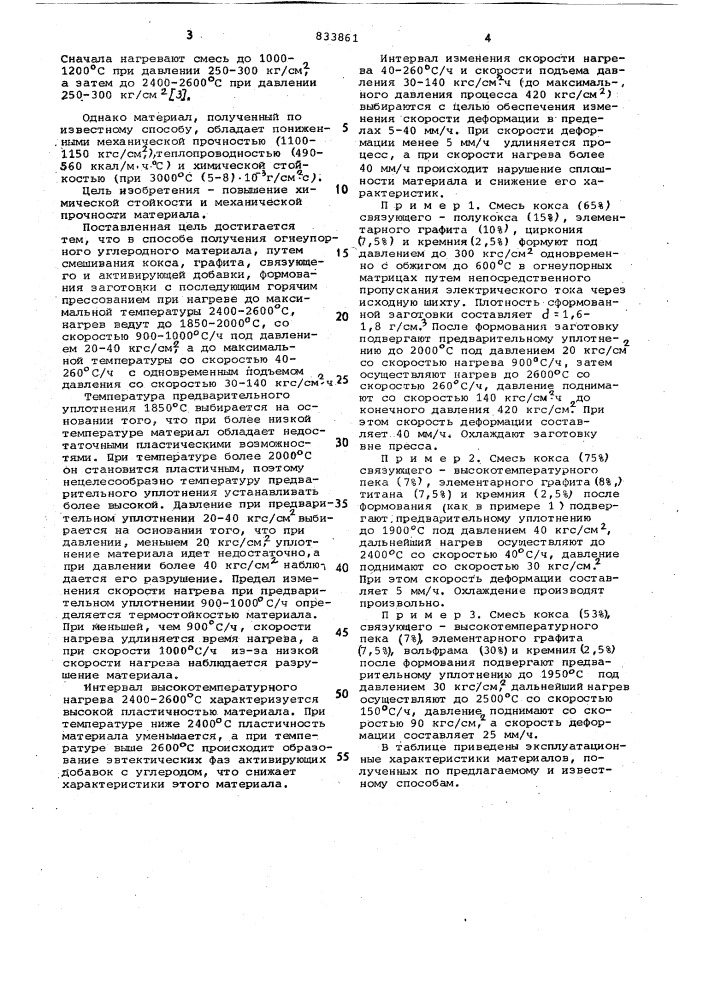 Способ получения огнеупорногоуглеродного материала (патент 833861)