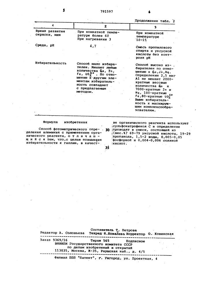 Способ фотометрического определения алюминия (патент 791597)