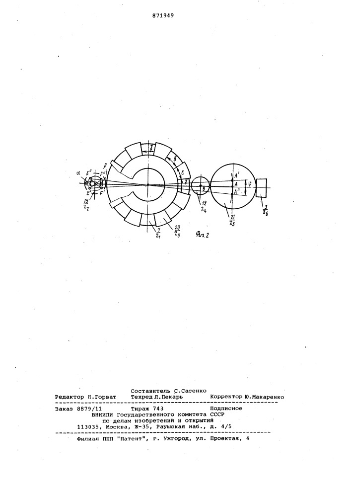 Устройство для упрочнения зубчатых колес обработкой ультразвуком (патент 871949)
