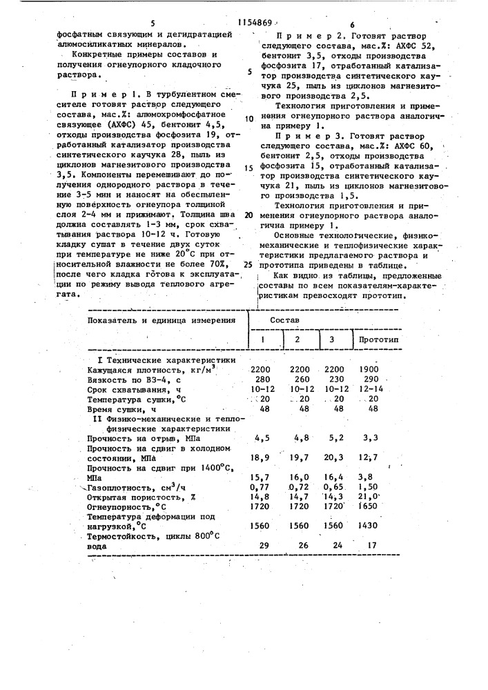 Огнеупорный кладочный раствор (патент 1154869)