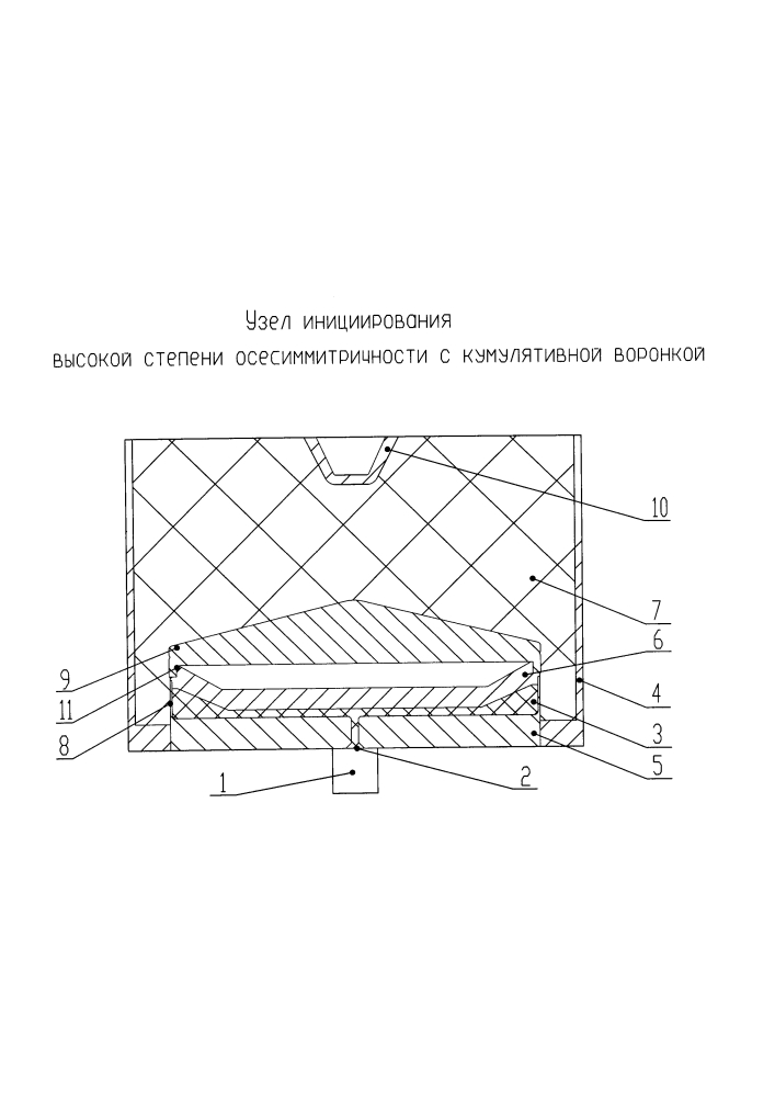 Узел инициирования осесимметричный с кумулятивной воронкой боевой части (патент 2600017)