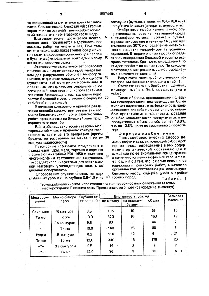 Геомикробиологический способ поисков нефти и газа (патент 1807440)