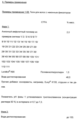 Применение анионных и катионных амфолитных сополимеров (патент 2407511)