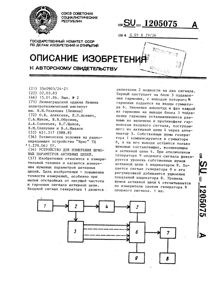 Устройство для измерения шумовых параметров активных цепей (патент 1205075)