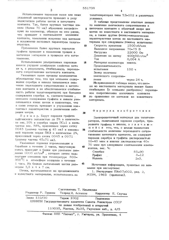 Электрощеточный материал (патент 551738)