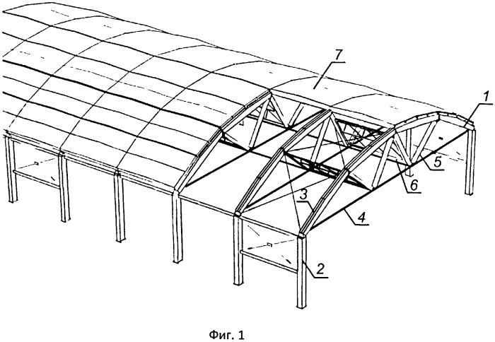 Большепролетная пространственная система покрытия здания (патент 2502851)