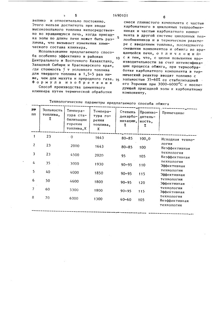 Способ производства цементного клинкера (патент 1490101)