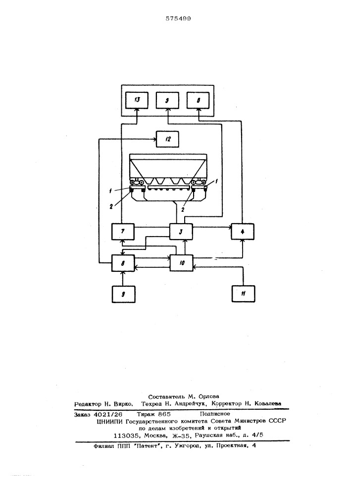 Устройство для контроля разгрузки подвижных объектов (патент 575499)
