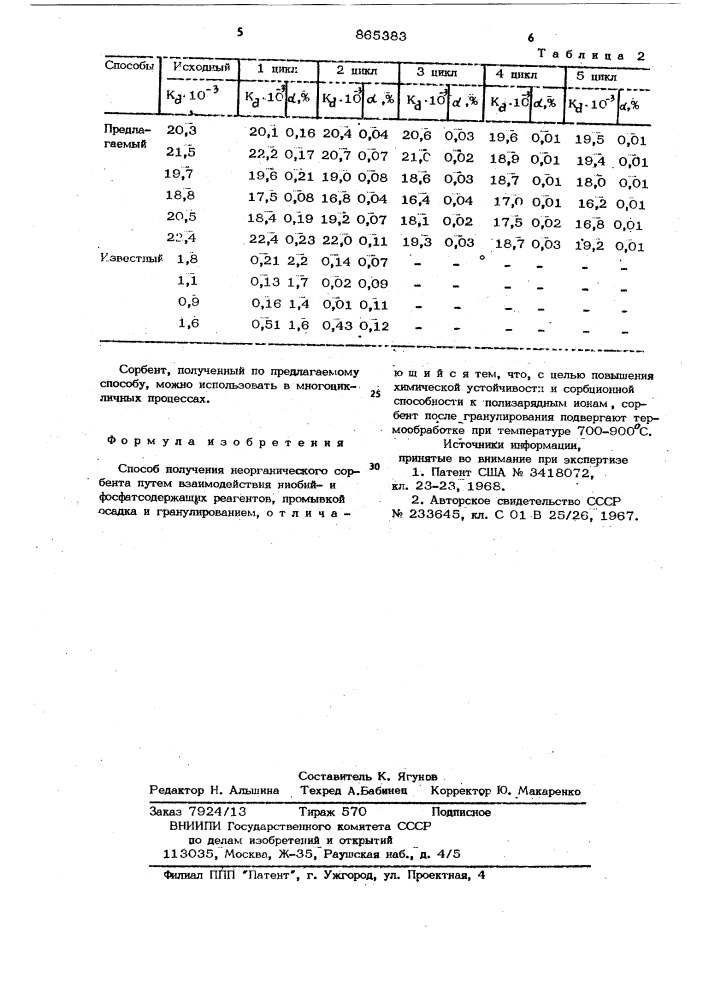 Способ получения неорганического сорбента (патент 865383)