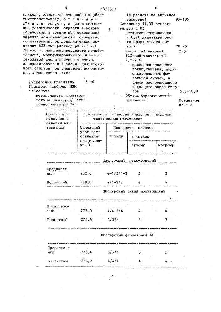 Состав для крашения и отделки текстильных материалов из смеси целлюлозных и полиэфирных волокон (патент 1359377)