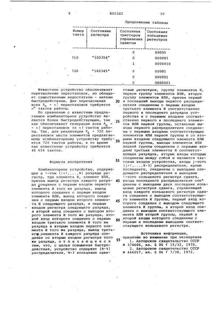 Комбинаторное устройство (патент 805302)