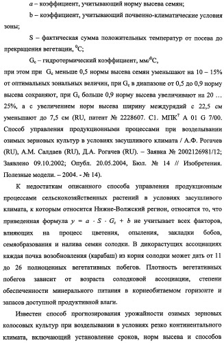 Способ прогнозирования семенной продуктивности солодки голой и солодки уральской сухостепного, лиманного и пойменного экотипов (патент 2360403)
