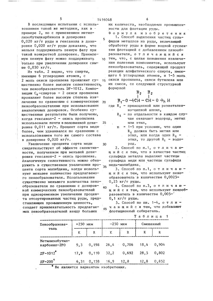 Способ выделения частиц сульфидов металлов из руды (патент 1416048)