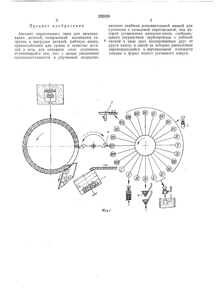 Автомат карусельного типа для эмалированиядеталей (патент 252038)