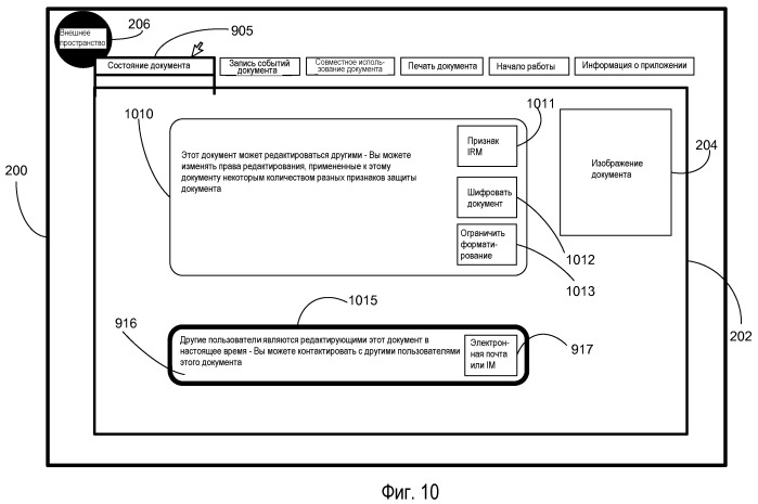 Обмен информацией между пользовательским интерфейсом внутреннего пространства редактора документов и пользовательским интерфейсом внешнего пространства редактора документов (патент 2498391)
