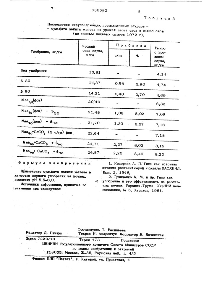 Серное удобрение (патент 638582)