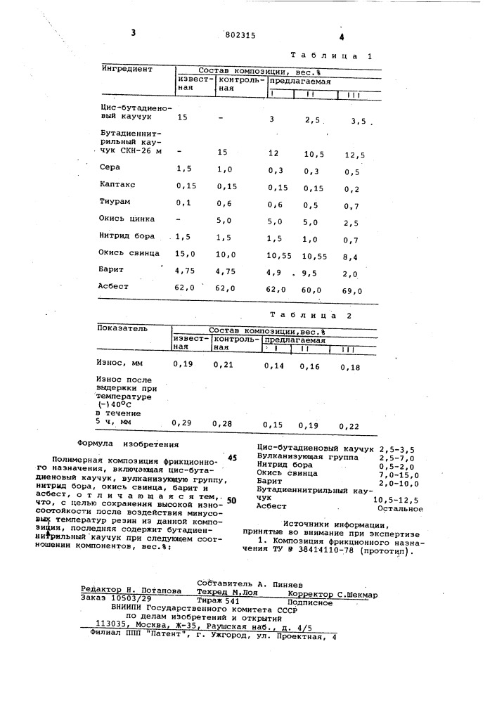 Полимерная композиция фрикционногоназначения (патент 802315)