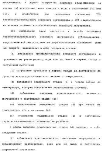 Композиции субероиланилид-гидроксаминовой кислоты и способы их получения (патент 2354362)