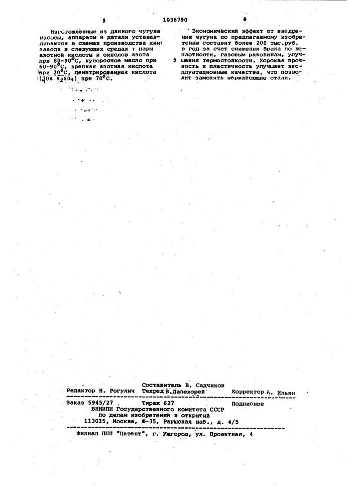 Коррозионностойкий чугун (патент 1036790)