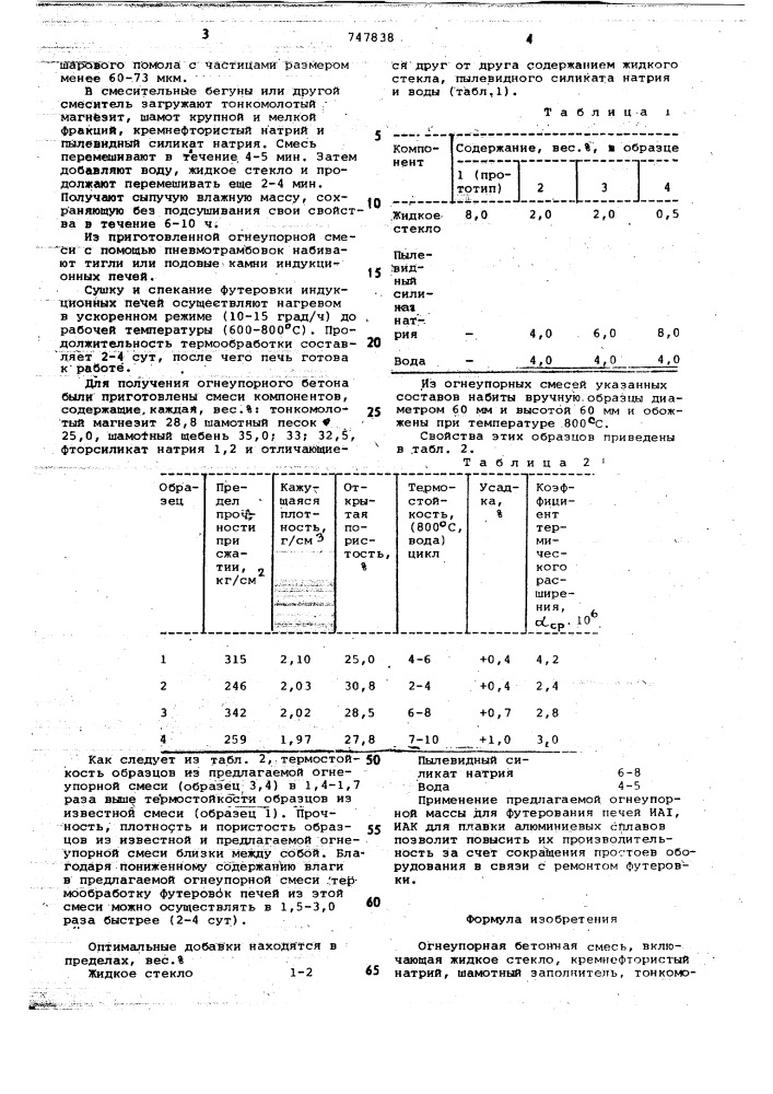 Огнеупорная бетонная смесь (патент 747838)