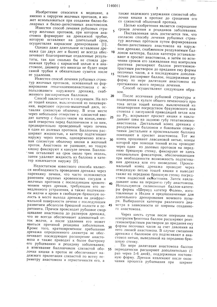 Способ лечения рубцовых стриктур желчных протоков (патент 1146011)