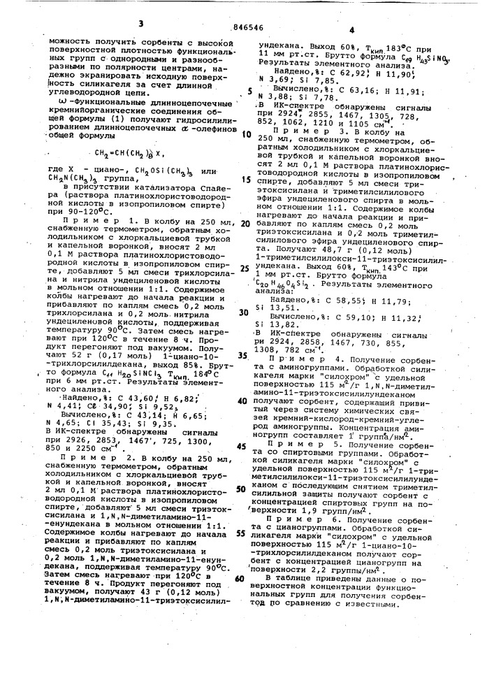 -фукциональные длинноцепочеч-ные кремнийорганические соединенияв качестве модификаторов поверхностисиликагеля (патент 846546)