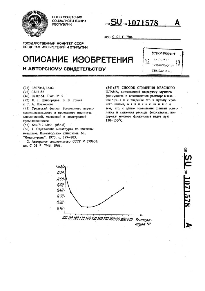 Способ сгущения красного шлама (патент 1071578)