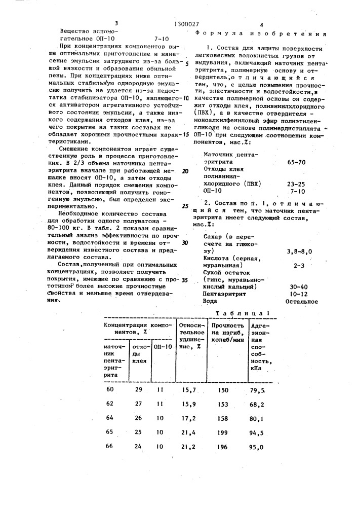 Состав для защиты поверхности легковесных волокнистых грузов от выдувания (патент 1300027)